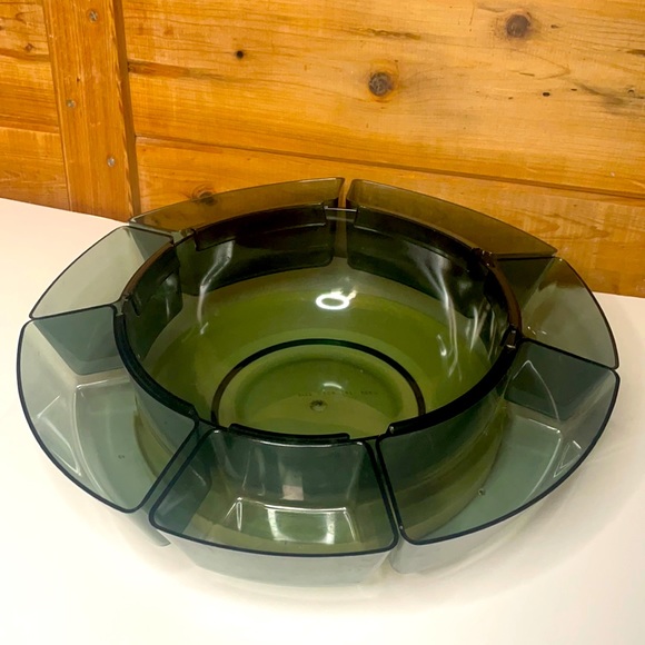 Vintage Salad Server large bowl 7 individual serving containers / Lazy Susan NOS - Picture 5 of 10